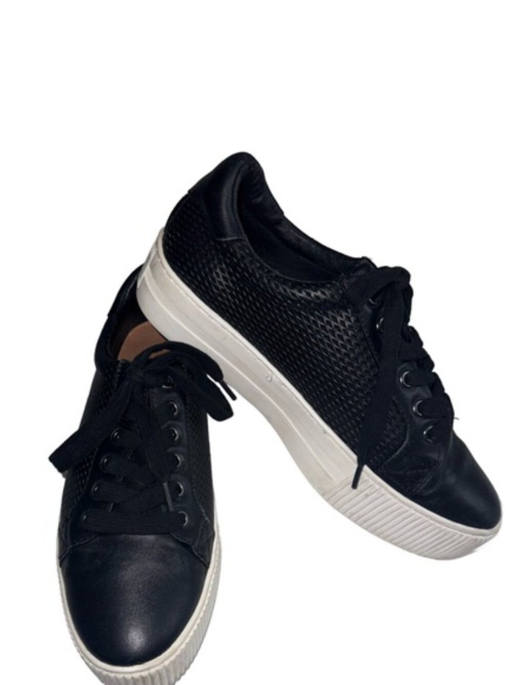 HALOGEN Black Leather Textured Platform Lace-up Sneakers Size 6.5 - Picture 9 of 11